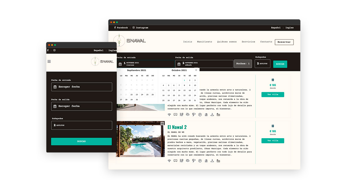 Página web con motor de reservas para villas
